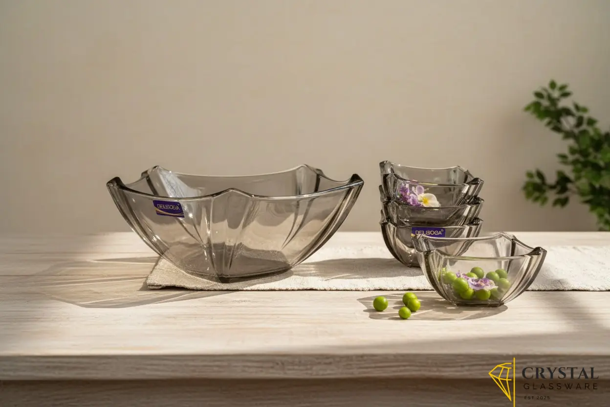 Delisoga 7-Piece Colored Glass Ice Cream & Fruit Serving Set 